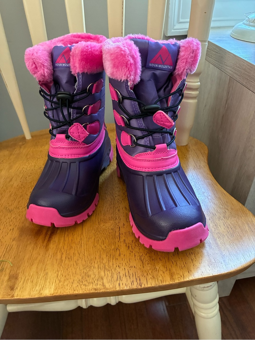 Kids Purple and Hot Pink Faux-Fur Winter Boots